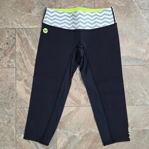 Roxy Neon Yellow and Black Leggings Women 10 Exercise